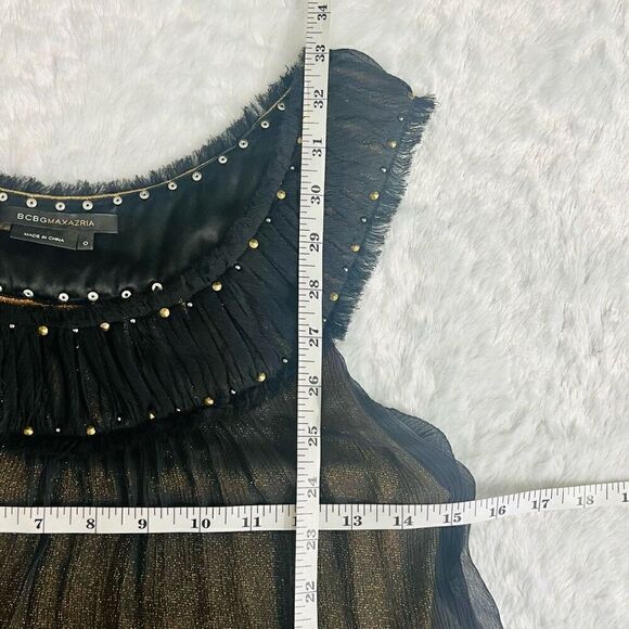 BCBGMAXAZRIA Womens Black Gold Silk Halter Balloon Sheer Mini Dress Size 0 - Picture 7 of 9